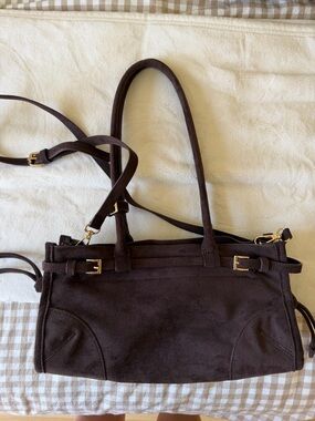 Anthropologie Greer structured faux suede shoulder bag - chocolate brown